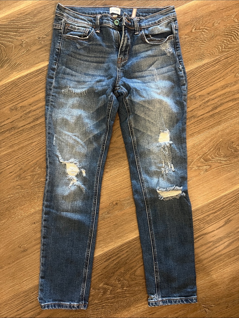 Sneak Peek Distressed Skinny Jeans - Blue